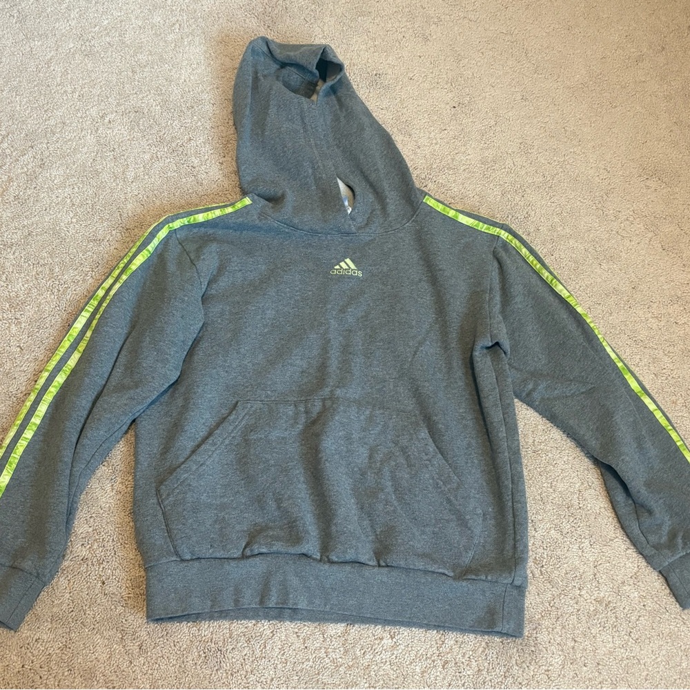 Adidas Charcoal Hoodie with Lime Stripes YL